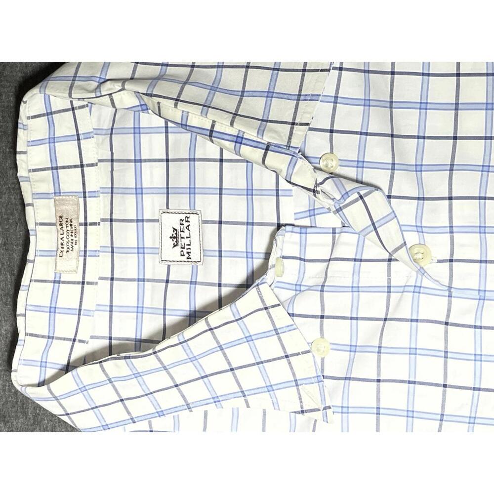 Peter Millar Men's Extra Large Blue Checkered Dress Shirt Workwear Business